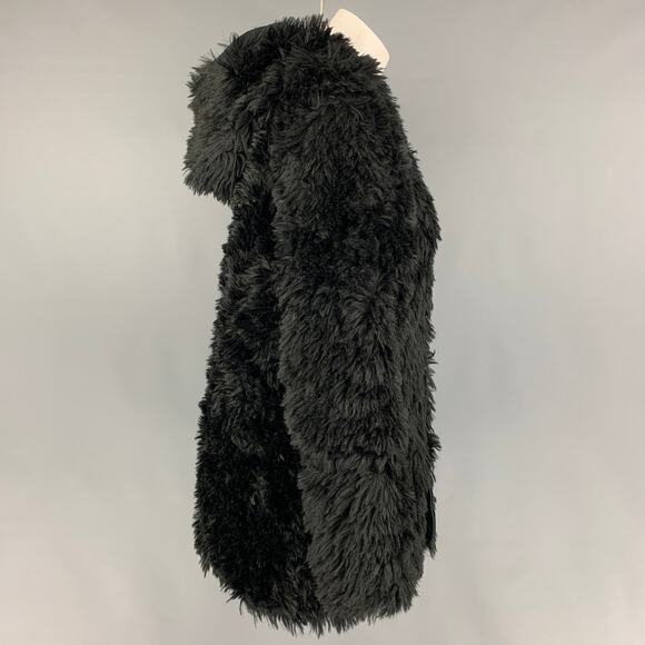 ADRIENNE LANDAU Size S Black Modacrylic Hooded Jacket - Picture 2 of 5